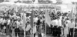 Students queue up during a placement drive at Kharar on Saturday