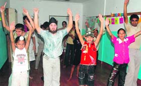 Special kids dance during a summer camp in Patiala