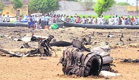 The crash site at Raikot, nearly 40 km from Ludhiana