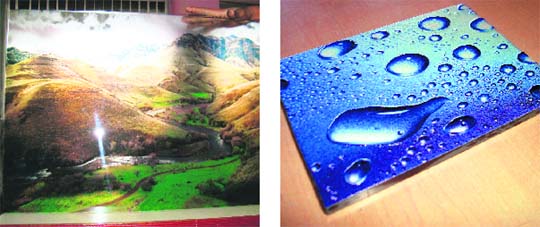 Harpreet Singh shows his digital creations on glass.