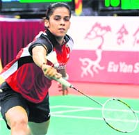 Saina Nehwal hits a return against Taiwan's Tai Tzu Ying during the womens singles final of the Singapore Open Super Series 2010 badminton tournament on Sunday.