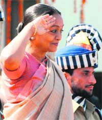 Lok Sabha Speaker Meira Kumar at the Jammu and Kashmir Legislative Assembly complex in Srinagar on Sunday.