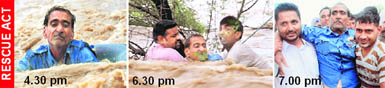 A man fights for life in the flood waters at Jharmadi village near Lalru.
