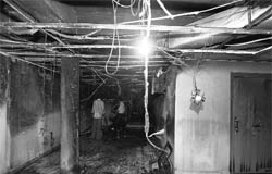 A veiw of the damaged server room in the basement of the main branch of the State Bank of Patiala in Sector 8, Panchkula, on Wednesday.