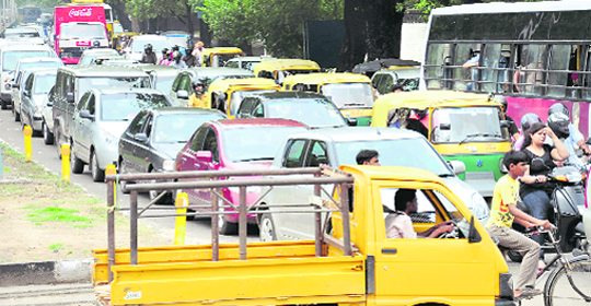 Vehicles stuck in a traffic jam on the road dividing Sectors 22 and 23 in Chandigarh