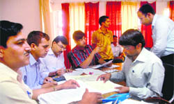 Interviews in progress at GCM College, Sector 11, Chandigarh, on Tuesday.