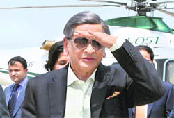 External Affairs Minister S M Krishna at the airport in Islamabad on Friday.