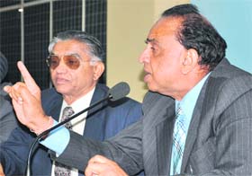 Renowned author on direct taxes Dr Girish Ahuja (right) and ICWAI president GN Venkatraman at a seminar in Chandigarh