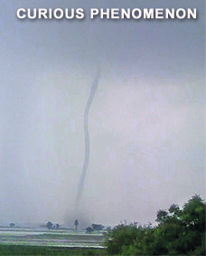 Ahlisadar village in Haryanas Fatehabad district on Thursday witnessed a pipe descending from the clouds, lifting water from flooded fields and sprinkling it on neighbouring areas like a fountain