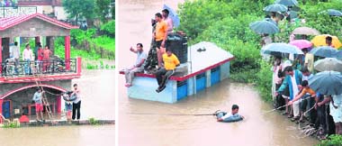 People being rescued in the Morowala area, near Dehradun, on Saturday.