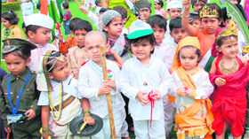 Students of Rainbow International School, Sector 27, celebrate Independence Day in Chandigarh on Friday.