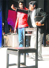Artistes stage a play ‘Fandi’ at Randhawa auditorium in Chandigarh on Wednesday.