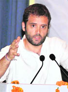AICC general secretary Rahul Gandhi interacts with students in Karnal on Friday.