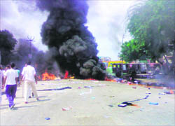 Arsonists on the rampage on a Hisar road on Tuesday.