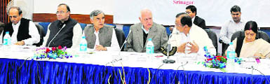 P Chidambaram, Farooq Abdullah, Pawan Kumar Bansal, Sushma Swaraj and Arun Jaitley in Srinagar.