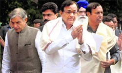 Union Minister P Chidambaram with other members of the all-party delegation in Tangmarg on Tuesday.
