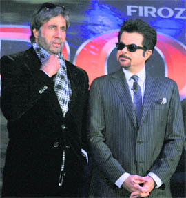 Bollywood actors Amitabh Bachchan and Anil Kapoor during the muhurat of producer Firoz Nadiadwala's film Power in Mumbai.