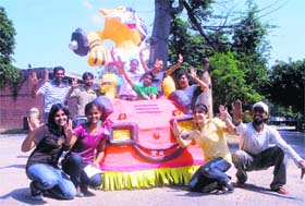 Students of the Government College of Art are ready with their floats, specially designed for the celebrations of the World Tourism Week in the city