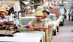 Heavy security arrangements in place ahead of the court verdict on the Ayodhya title suit, in Jaunpur, UP. 