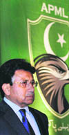  Pervez Musharraf  during the announcement of the launch of his new party, the All Pakistan Muslim League, in  London on Friday.