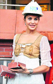 Bollywood actor Jacqueline Fernandez during a campaign 'Build a Home Brick by Brick' in Mumbai.
