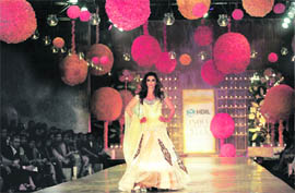s a creation by designer Manish Malhotra on the first day of India Couture Week in Mumbai on Wednesday