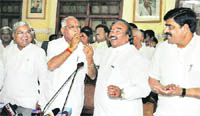 BS Yeddyurappa celebrates after winning the trust vote.