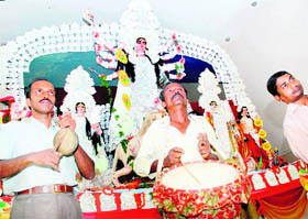 Durga Puja celebrations under way at the Kali Bari temple in Sector 47 of Chandigarh on Thursday.