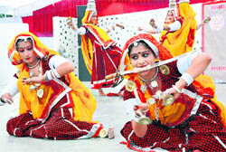 Girls perform a Rajasthani dance at the Panjab University Youth and Heritage Festival in the Government College for Girls, Sector 42, Chandigarh, on Thursday