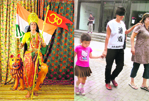 Video and performance artist Pushpamala N is often the subject of her own compositions. In her ethnographic series of photographs, she enacts the stereotypes of women; and (right) Tejal Shah (centre) in her works questions stereotypes that society has nurtured vis-a-vis what girls should do or not do