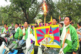 Tibetan students protest against the Asian Games, being held in China, at Sector 15 in Chandigarh on Saturday.