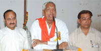President of the Punjab State Aggarwal Sabha Charanji Lal Garg speaks during a function organised to celebrate Maharaj Aggarsain Jayanti in Mansa on Sunday.
