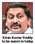 Kiran Kumar Reddy to be sworn in today