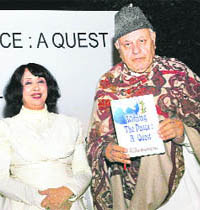 Dr Farooq Abdullah with Author Zeenat Ali at the launch of her book in New Delhi on Friday.