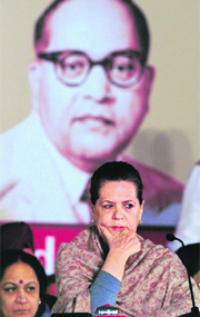 Congress president Sonia Gandhi at the partys 83rd plenary session in New Delhi on Monday.