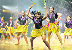 Children perform in the ‘Shiamak Winter Funk’ at the Tagore Theatre in Chandigarh on Wednesday.
