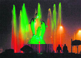 Colourful lighting at Dolphins Chowk that was inaugurated by Deputy Commissioner Praveen Kumar at Phase VIII in Mohali on Wednesday.