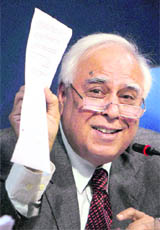 Kapil Sibal at a press conference in New Delhi on Friday.