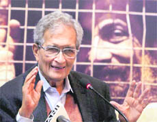 Nobel laureate Amartya Sen speaks during the release of the book A Doctor to Defend: The Story of Binayak Sen in New Delhi on Saturday.