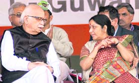 LK Advani and Sushma Swaraj at an NDA rally against corruption at Khanapara in Guwahati