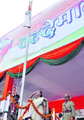 Margaret Alva, Governor of Uttarakhand, at the unfurling of the national flag at the Republic Day celebrations in Dehradun