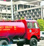 A fire tender at the HC complex in Chandigarh.