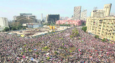 The crowd gathers at Tahrir or Liberation Square in Cairo on Tuesday.