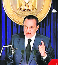 Egypt's President Hosni Mubarak addresses the nation on State TV on Tuesday.