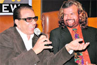 Actor Dharmendra with Punjabi singer Hans Raj Hans in Chandigarh