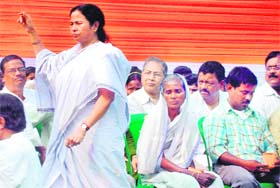 Union Railway Minister and Trinamool Congress supremo Mamata Banerjee at a party rally in Kolkata
