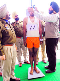 A youth being examined during police recuritment drive at Patiala.