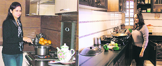 Housewife Shalini Gambhir (left) and Gagan, a vice-principal in local school (right), in their respective kitchens.