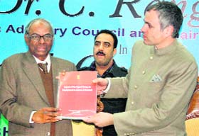 C Rangarajan submits report to J&K Chief Minister Omar Abdullah in Srinagar
