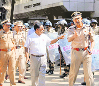 Security up at Wankhede Stadium in Mumbai.